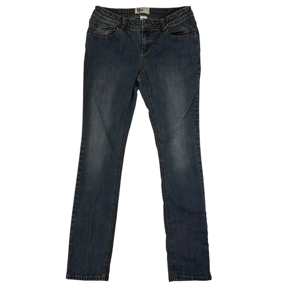 SO Jeans Juniors‎ Size 7 Blue Dark Wash Straight Leg Contrast Stitch Denim